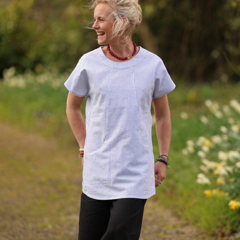 Quintessence - Tunique Elise – Coton Rayé Bleu – XXXL