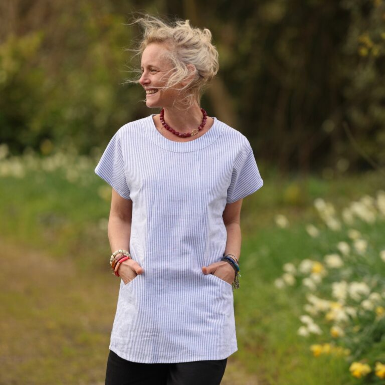 Quintessence - Tunique Elise – Coton Rayé Bleu – XXXL