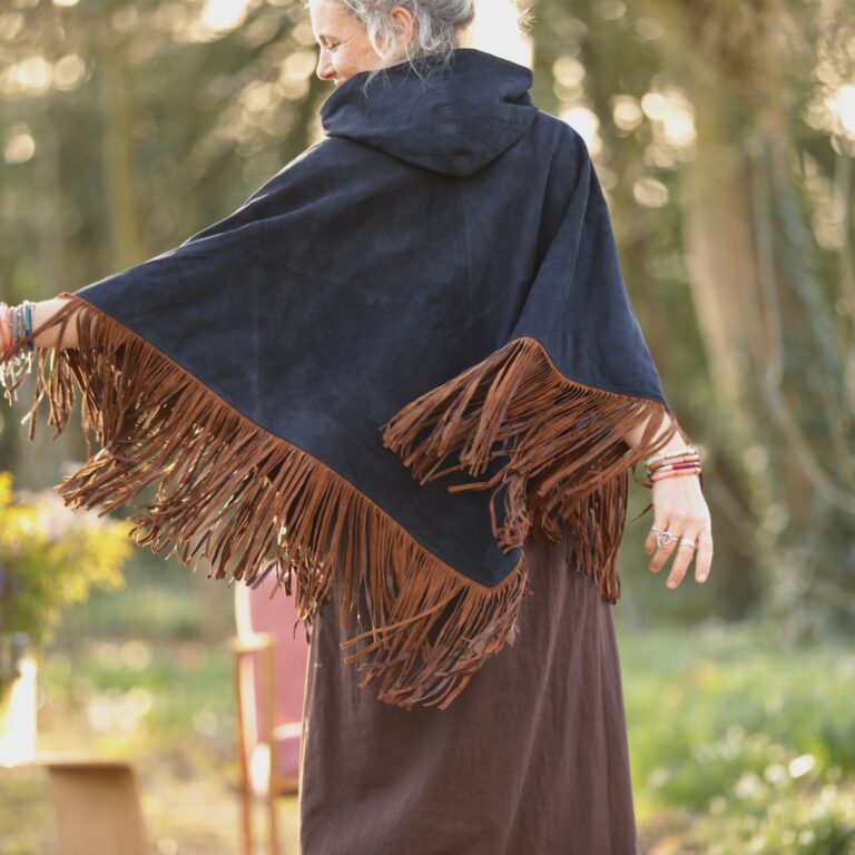 Meta SS25 - Veste Atlas - Cuir suédé chocolat et bleu marine – Taille unique