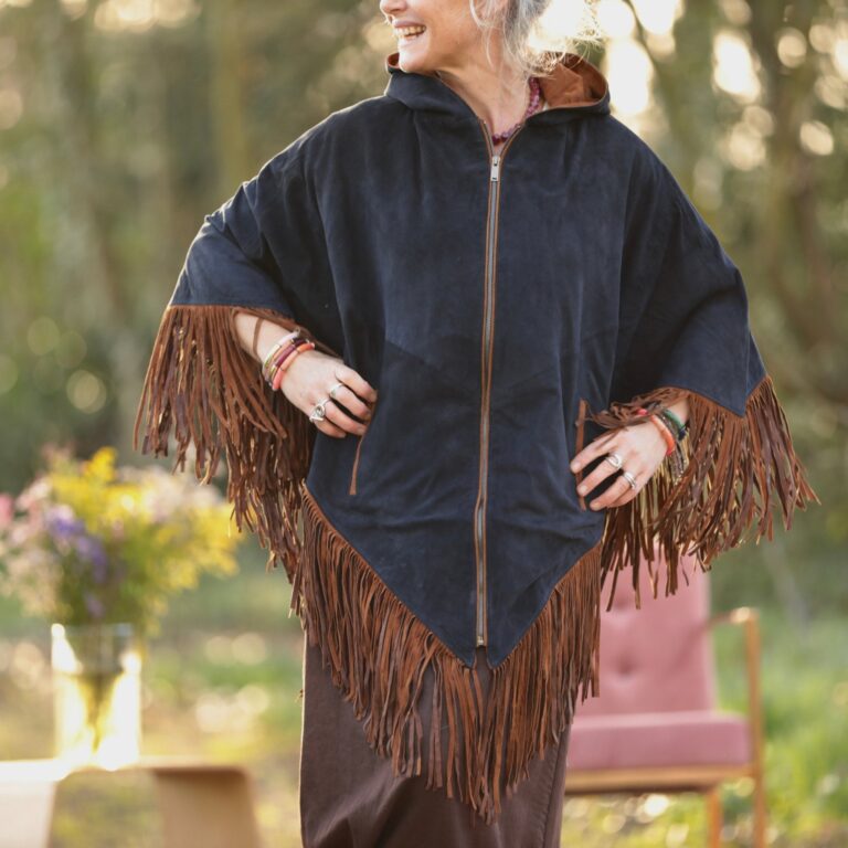 Meta SS25 - Veste Atlas - Cuir suédé chocolat et bleu marine – Taille unique