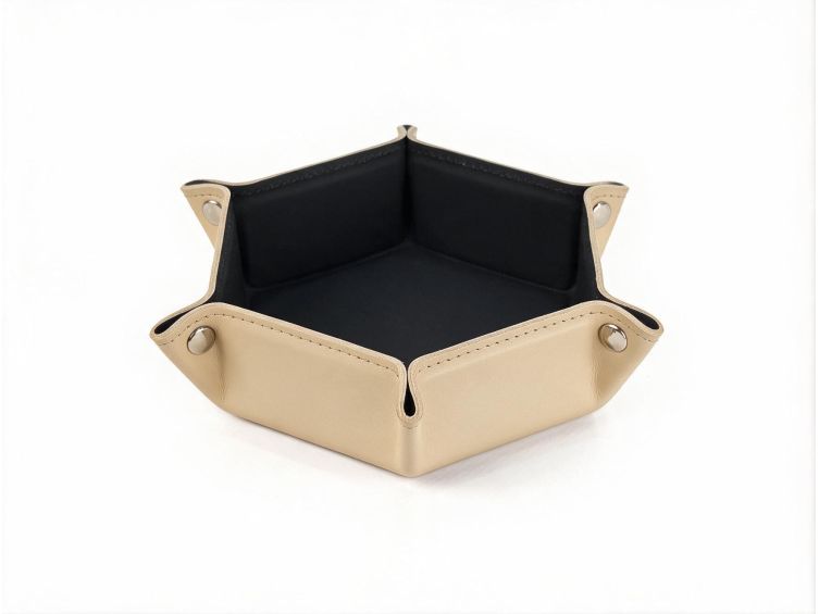 vide poche hexagonal en cuir beige vp504 Lavoisier Maroquinier - Petit vide poche hexagonal en cuir beige - VP504