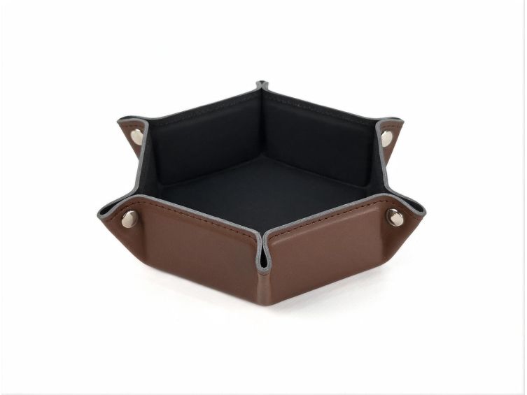 vide poche hexagonal en cuir marron vp504 Lavoisier Maroquinier - Petit vide poche hexagonal en cuir marron - VP504