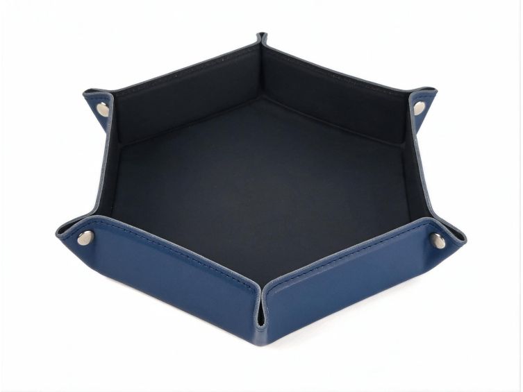 vide poche hexagonal xl en cuir bleu vp506 Lavoisier Maroquinier - Grand vide poche hexagonal en cuir bleu - VP506