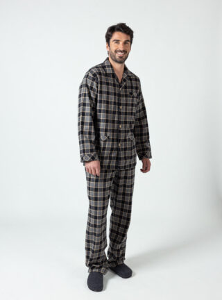 Pyjama homme coton carreaux gris noir par la marque MAISON SOLFIN MAISON SOLFIN - Pyjama homme coton carreaux gris noir