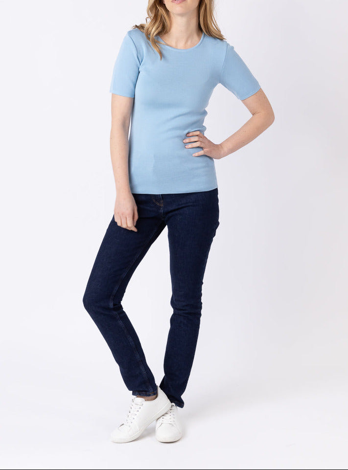 Maison-solfin - Tee-shirt thermique femme en laine merinos bleu glacier – 5
