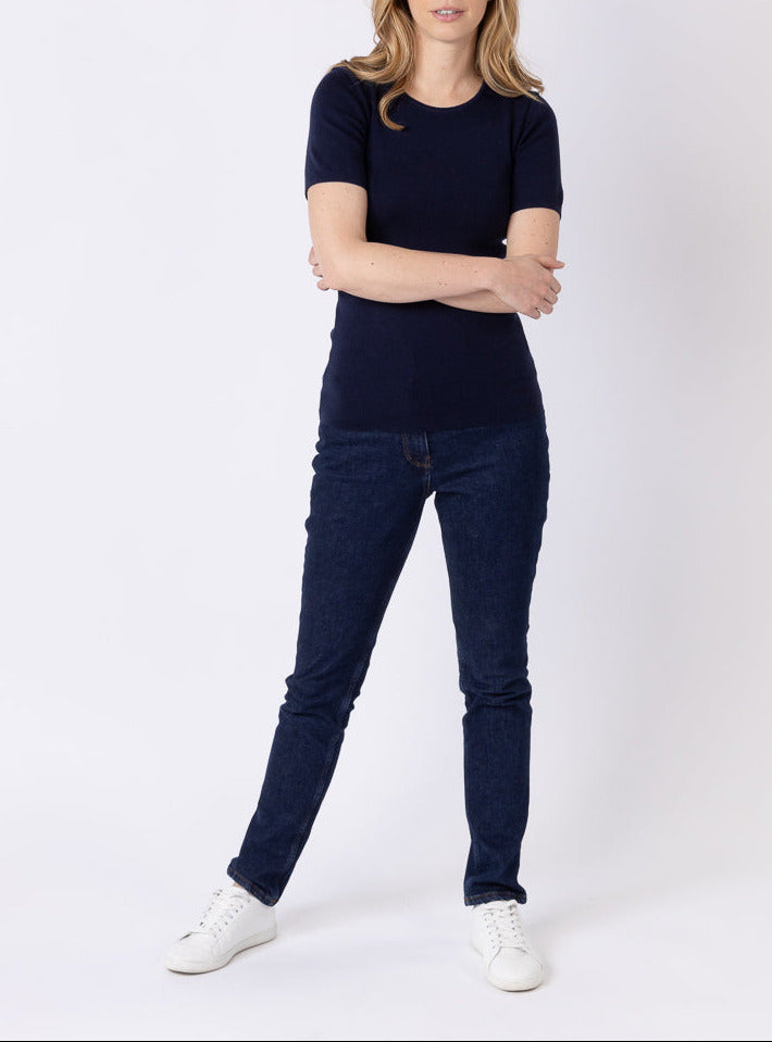 Maison-solfin - Tee-shirt thermique femme en laine merinos bleu marine – 5