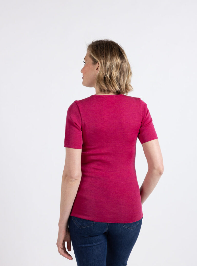 Maison Solfin - Tee-shirt femme en laine merinos rose géranium – 5