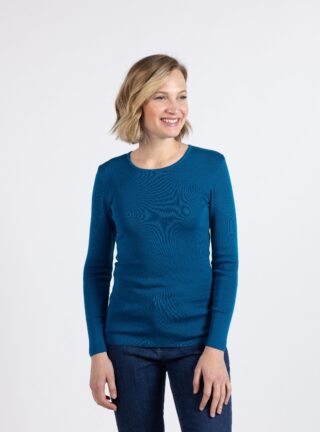 MAISON SOLFIN - Tee-shirt thermique femme manches longues en laine merinos  bleu colvert