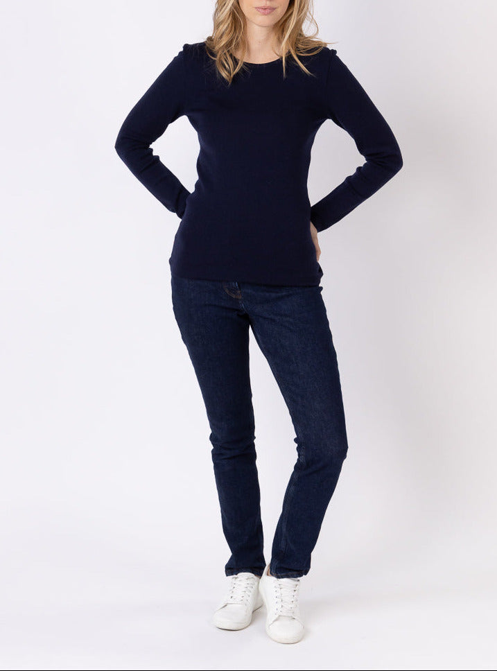 Maison-solfin - Tee-shirt thermique manches longues femme en laine merinos bleu marine – 5