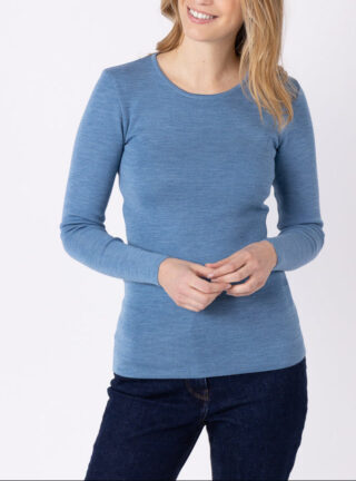 Tee-shirt thermique manches longues femme en laine merinos bleu nordique par la marque MAISON SOLFIN MAISON SOLFIN - Tee-shirt thermique manches longues femme en laine merinos bleu nordique