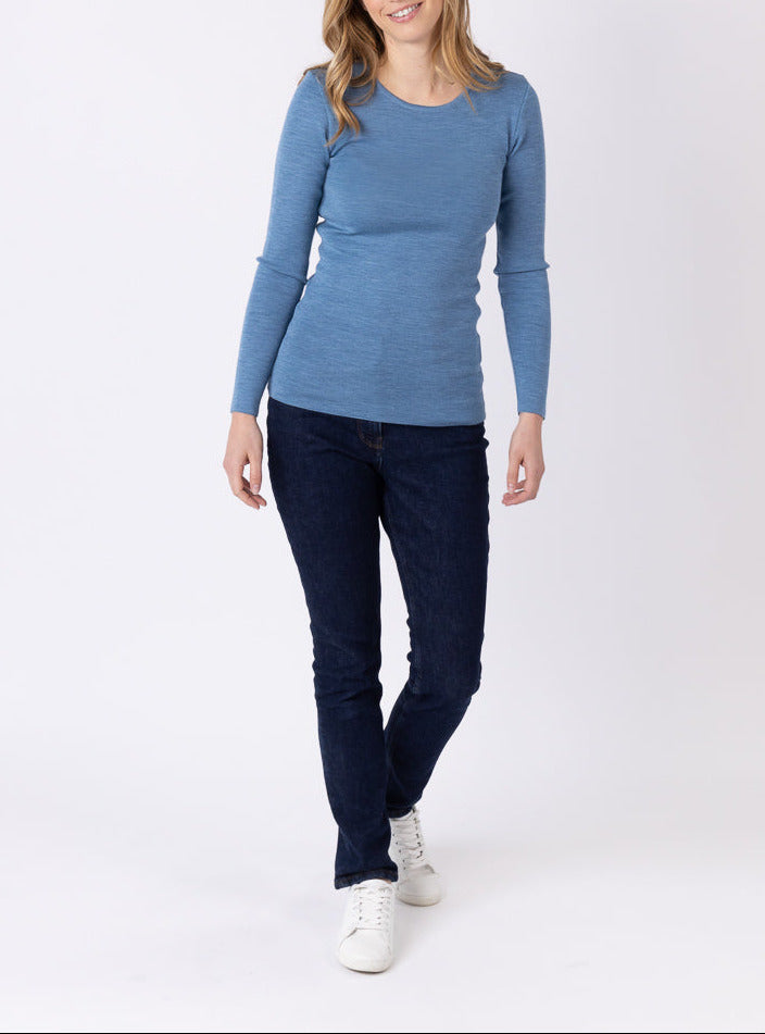 Maison-solfin - Tee-shirt thermique manches longues femme en laine merinos bleu nordique – 5