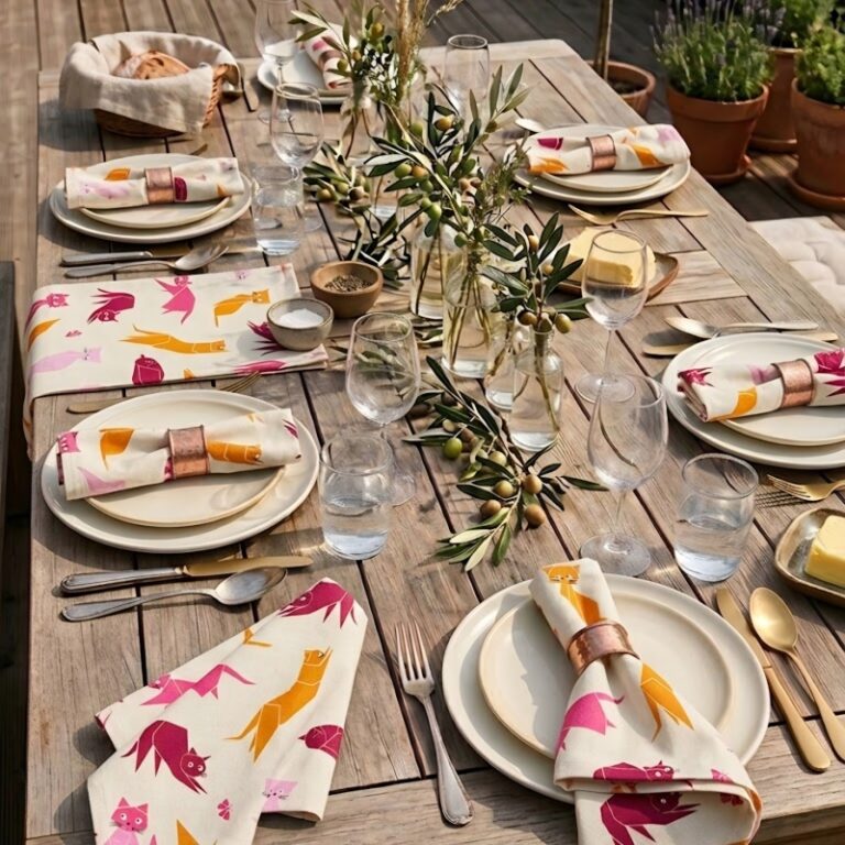 Fleur de Soleil - Serviettes de table Chats rose - Lot de 2