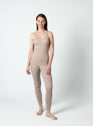 Débardeur femme à larges bretelles laine et soie beige élégant par la marque MAISON SOLFIN MAISON SOLFIN - Débardeur femme à larges bretelles laine et soie beige élégant