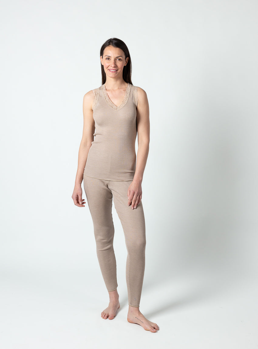 425 beige elegant 437 beige elegant 1 Maison Solfin - Débardeur femme à larges bretelles laine et soie beige élégant – 4