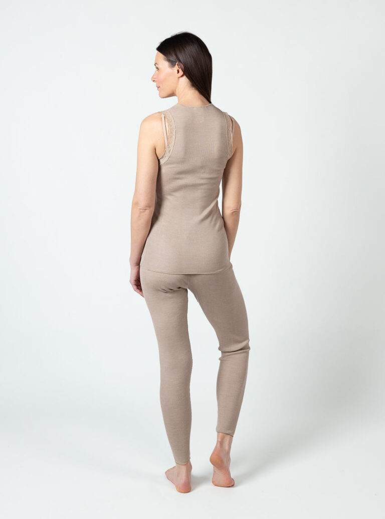 Maison Solfin - Débardeur femme à larges bretelles laine et soie beige élégant – 4