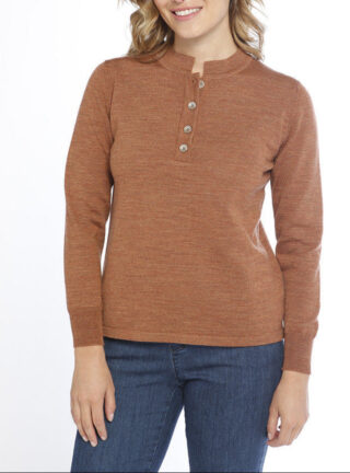 Pull laine fine mérinos femme col montant – MARRON CUIR par la marque MAISON SOLFIN MAISON SOLFIN - Pull laine fine mérinos femme col montant – MARRON CUIR