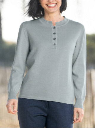 MAISON SOLFIN - Pull laine fine mérinos femme col montant – VERT CELADON