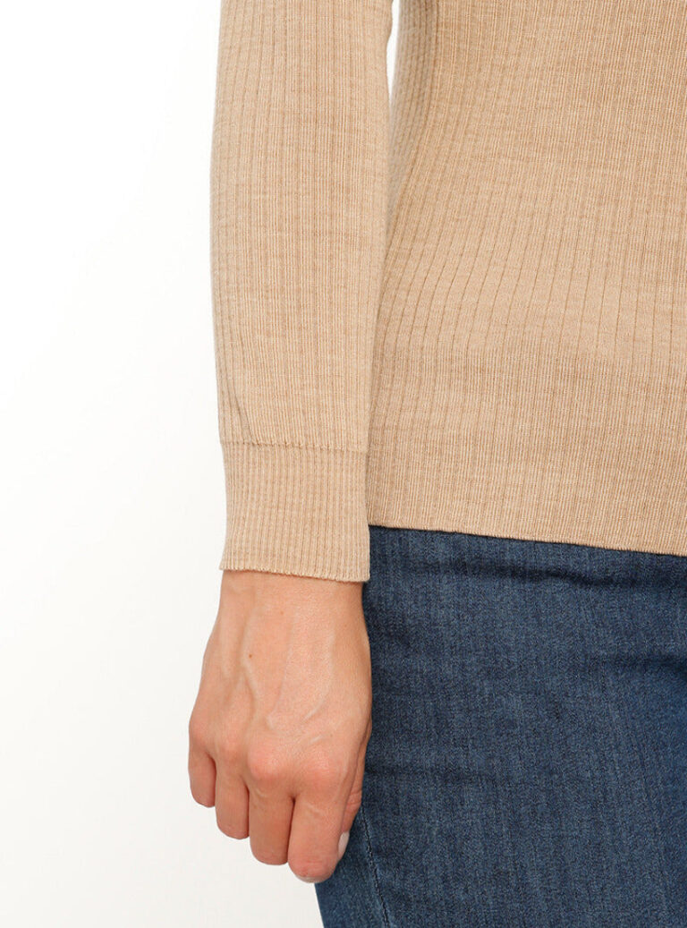 Maison-solfin - Pull chaussette femme en laine mérinos beige – 5