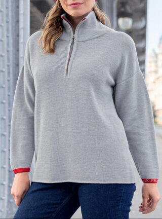 MAISON SOLFIN - Pull col camioneur gris perle laine mérinos