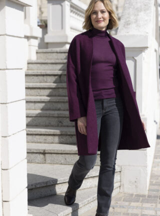 MAISON SOLFIN - Manteau long femme en laine bouillie violet prune