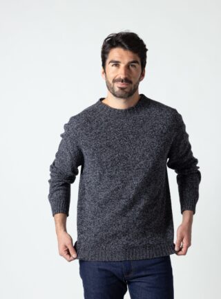 Pull homme en laine recyclée gris mouline par la marque MAISON SOLFIN MAISON SOLFIN - Pull homme en laine recyclée gris mouline