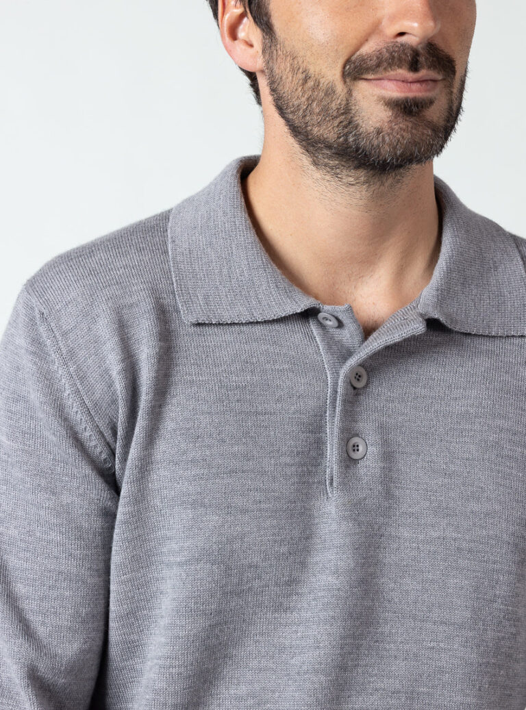 Maison Solfin - Pull col polo homme gris léger – 6