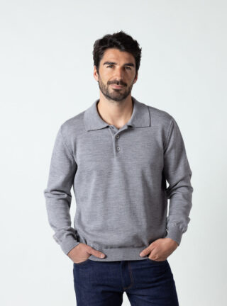 Pull col polo homme gris léger par la marque MAISON SOLFIN MAISON SOLFIN - Pull col polo homme gris léger