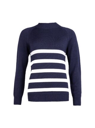 Pull femme en laine style marinière bleu marine par la marque MAISON SOLFIN MAISON SOLFIN - Pull femme en laine style marinière bleu marine