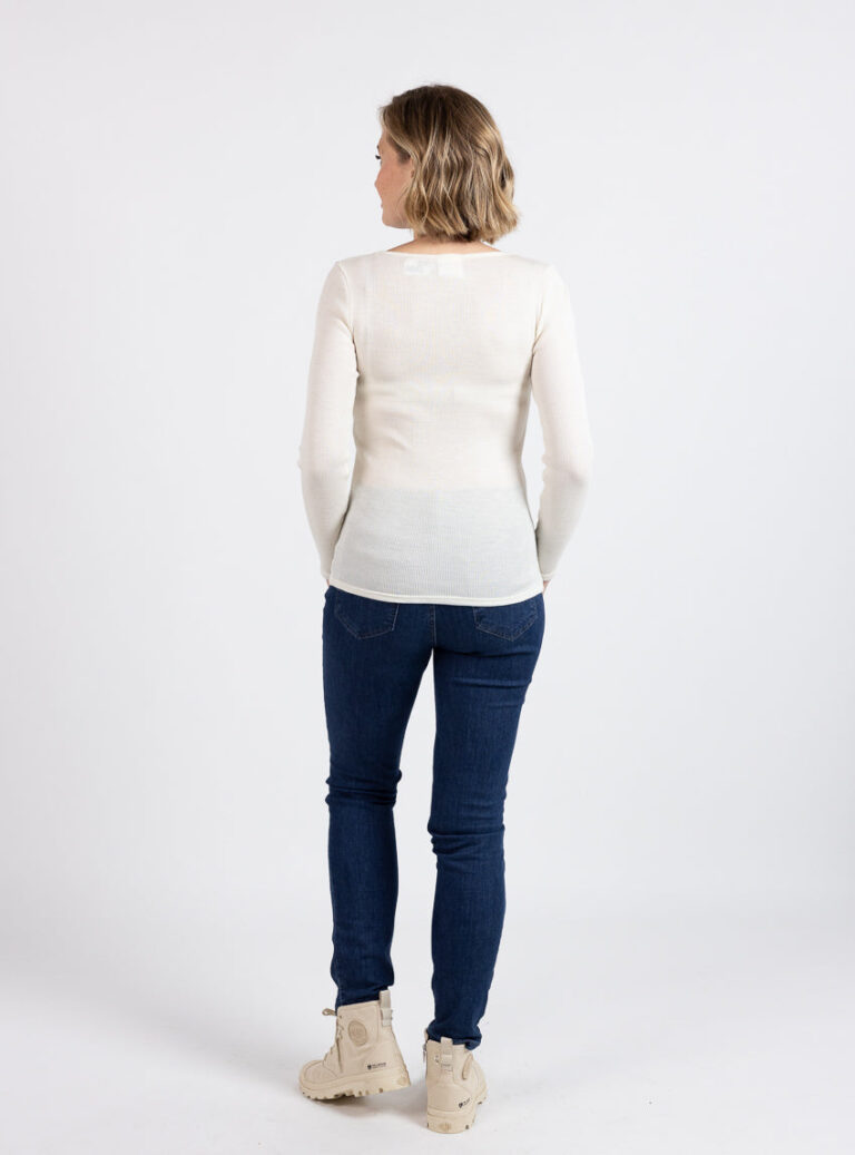 Maison Solfin - Tee-shirt manches longues femme laine mérinos et soie blanc naturel – 5