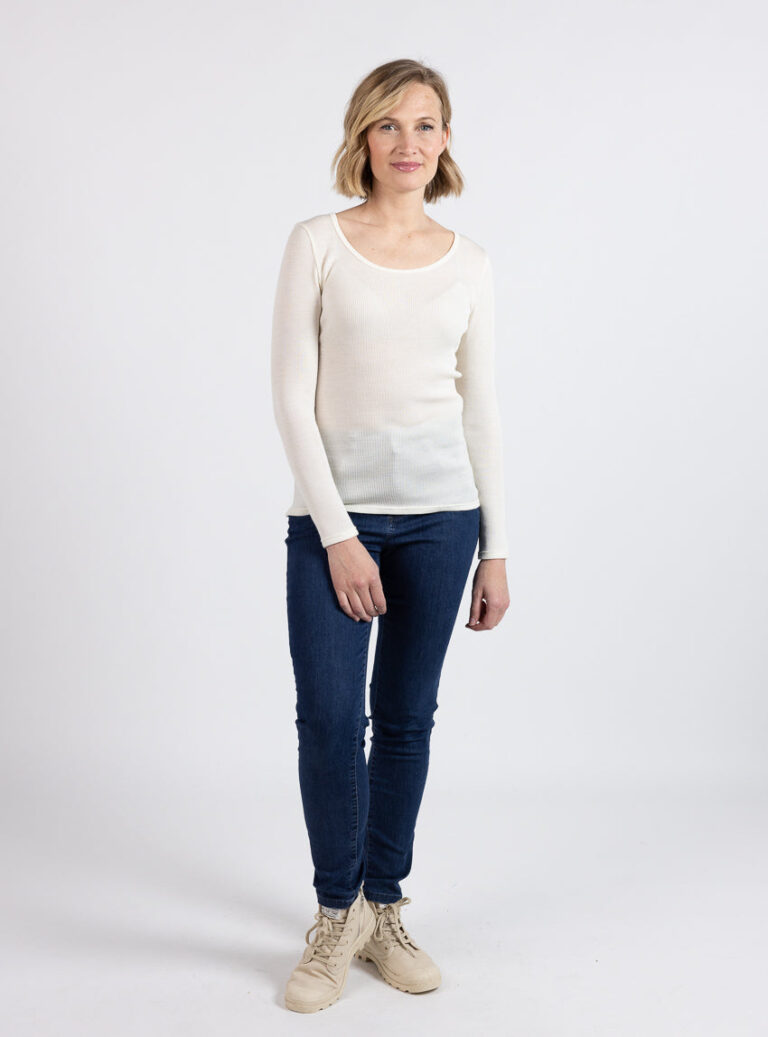 Maison Solfin - Tee-shirt manches longues femme laine mérinos et soie blanc naturel – 5