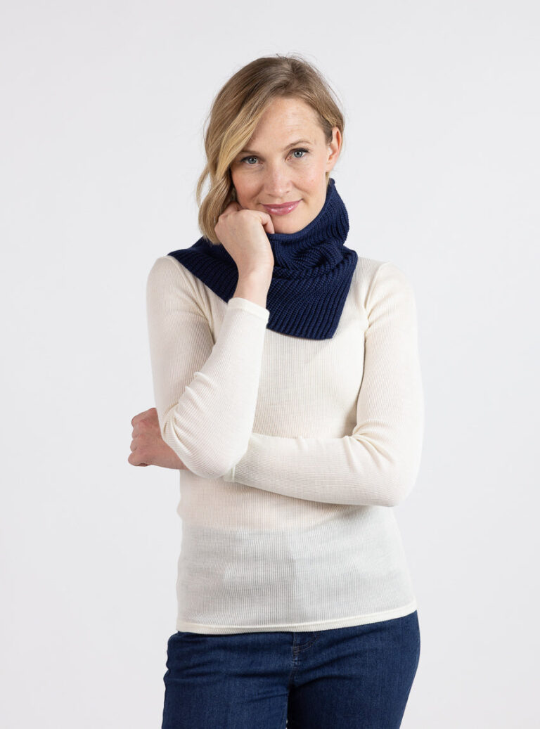 Maison Solfin - Tour de cou femme laine fine mérinos bleu amiral – U