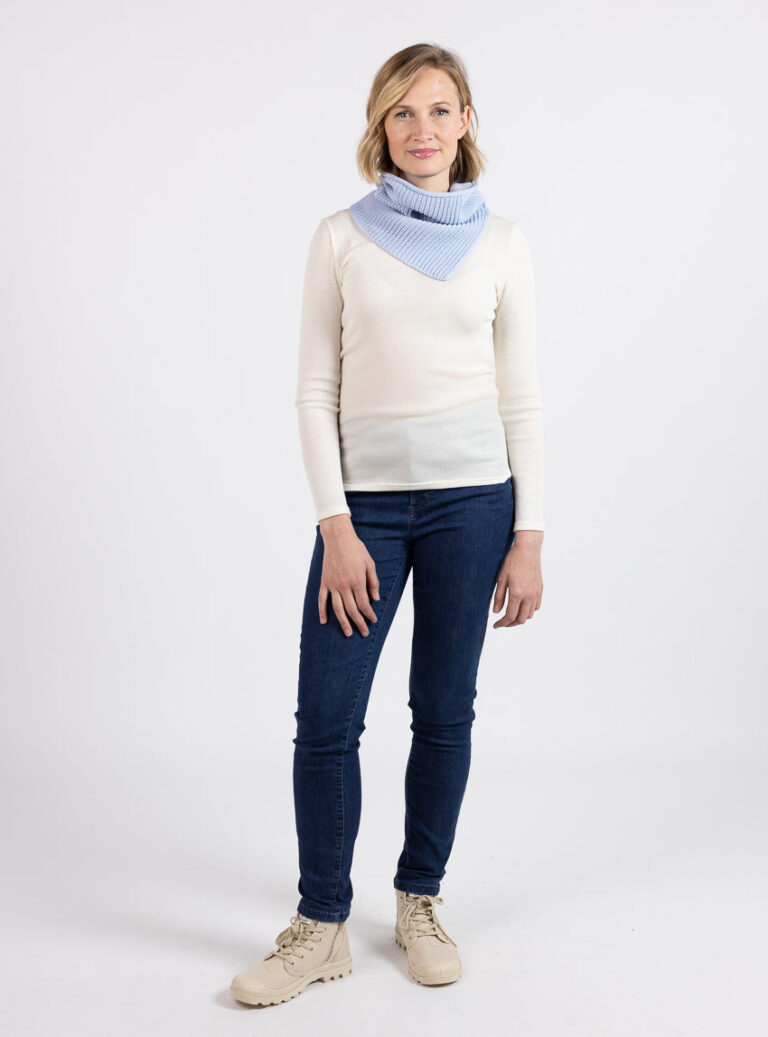 Maison Solfin - Tour de cou femme laine fine mérinos bleu ciel léger – U