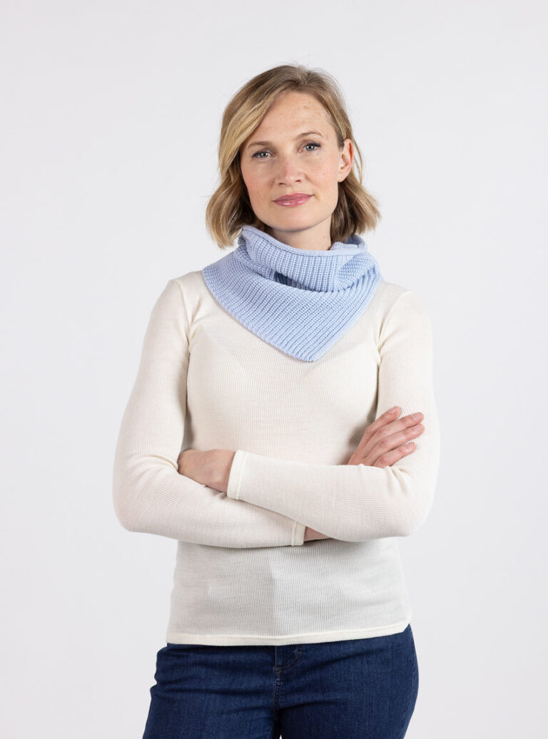 Maison Solfin - Tour de cou femme laine fine mérinos bleu ciel léger – U