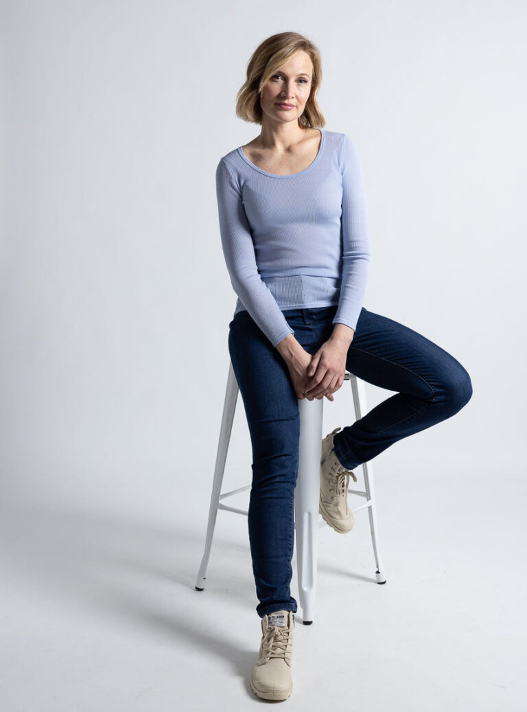 Maison Solfin - Tee-shirt manches longues femme laine mérinos et soie bleu ciel – 5
