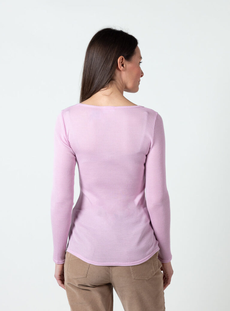 Maison Solfin - Tee-shirt manches longues femme laine mérinos et soie rose léger – 5