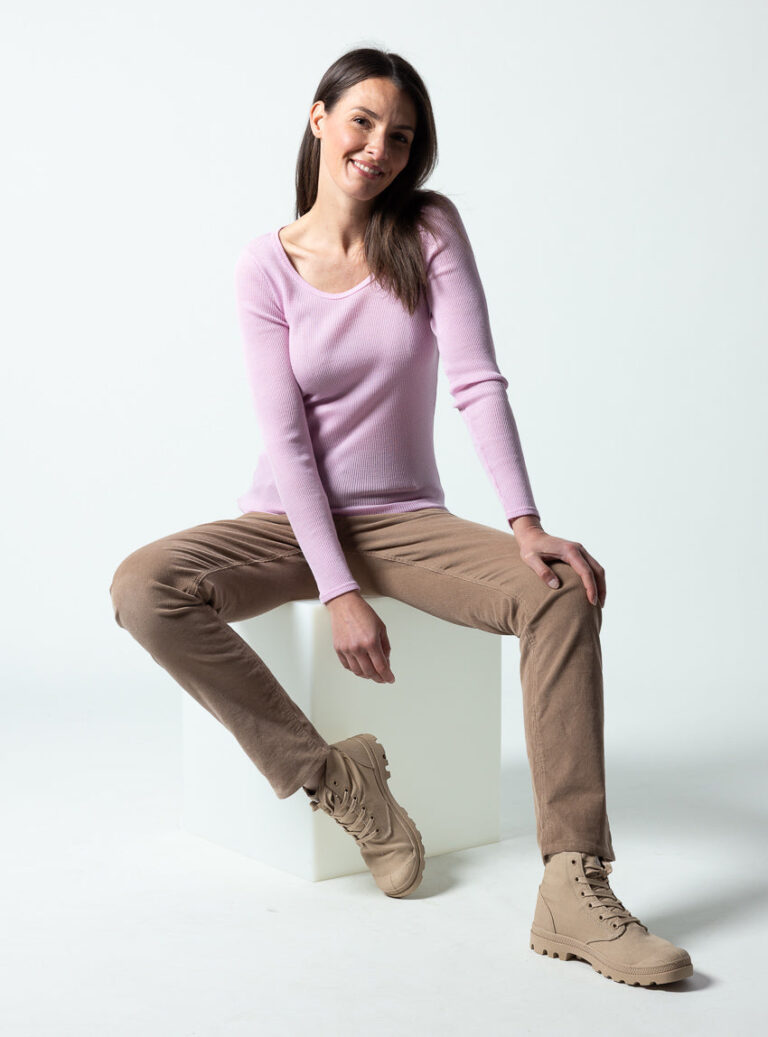Maison Solfin - Tee-shirt manches longues femme laine mérinos et soie rose léger – 5