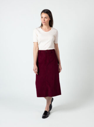 Jupe droite femme en velours rouge bourgogne par la marque MAISON SOLFIN MAISON SOLFIN - Jupe droite femme en velours rouge bourgogne