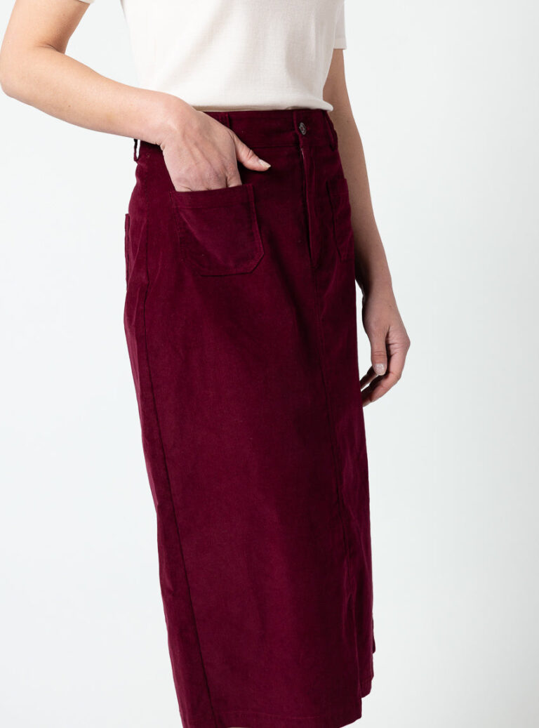 Maison Solfin - Jupe droite femme en velours rouge bourgogne – 48