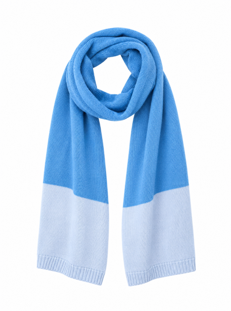 Maison Solfin - Écharpe femme bicolore bleu laine et cachemire – U
