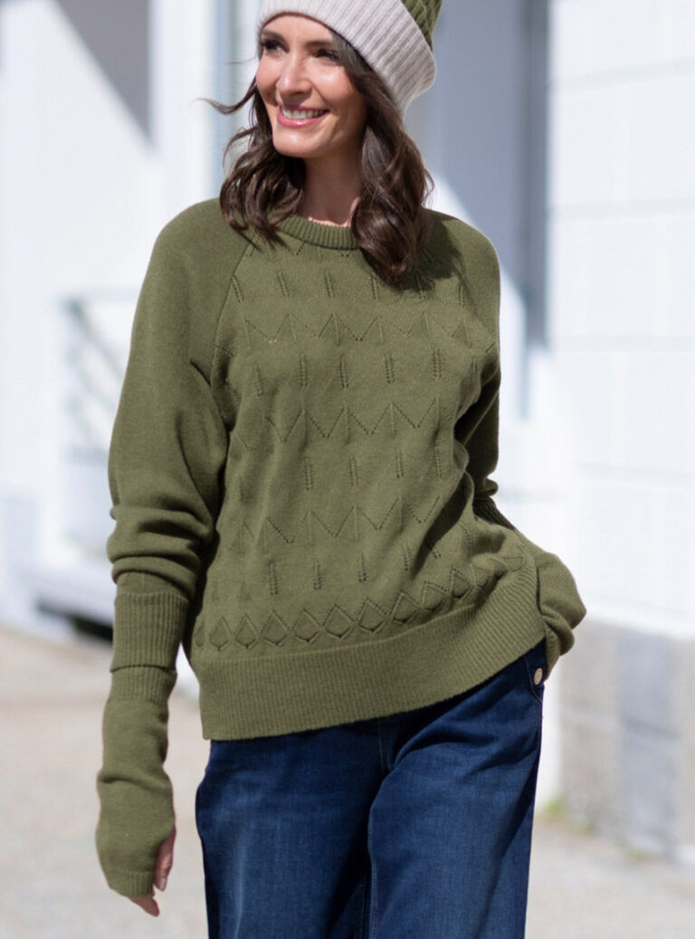 Maison Solfin - Mitaines femme en laine mérinos et cachemire vert kaki clair – U
