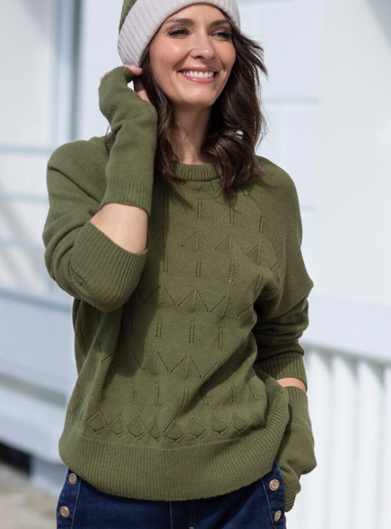 Maison Solfin - Mitaines femme en laine mérinos et cachemire vert kaki clair – U