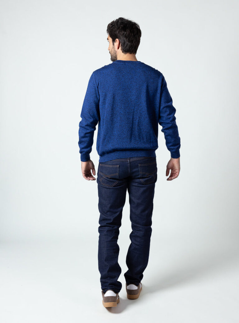Maison Solfin - Pull homme col rond laine merinos bleu mouline – 6