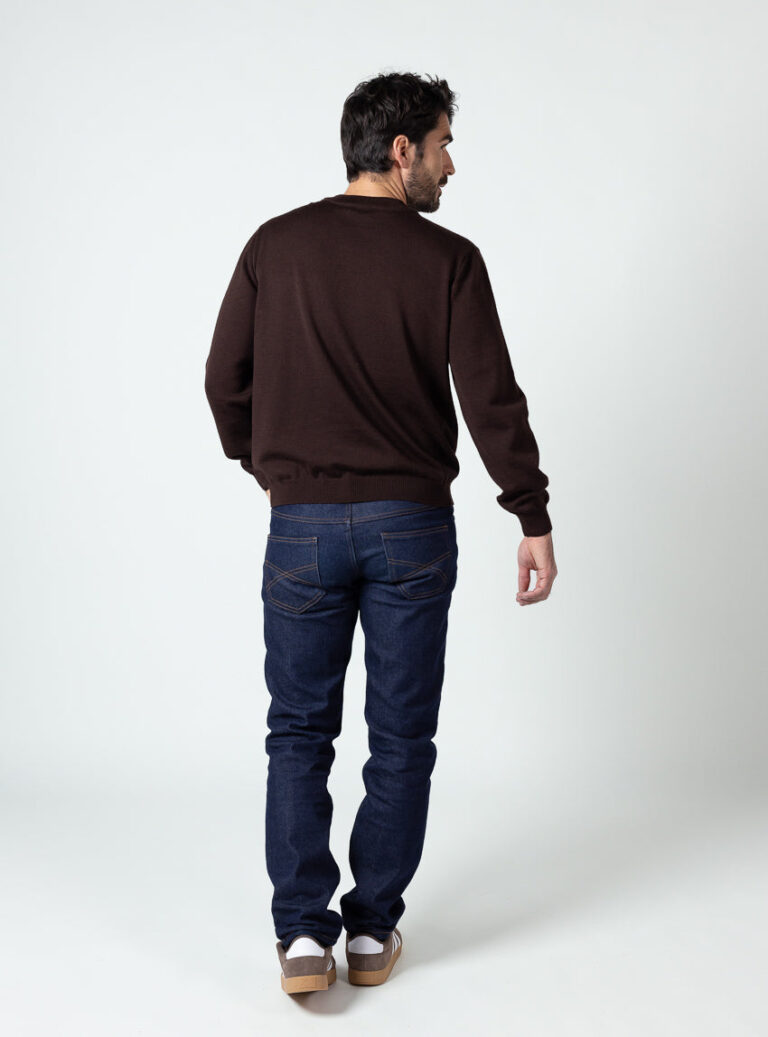 Maison Solfin - Pull homme col rond en laine merinos marron chocolat – 6