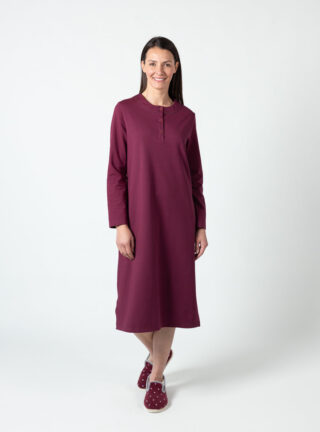 Chemise de nuit femme coton rouge bordeaux par la marque MAISON SOLFIN MAISON SOLFIN - Chemise de nuit femme coton rouge bordeaux