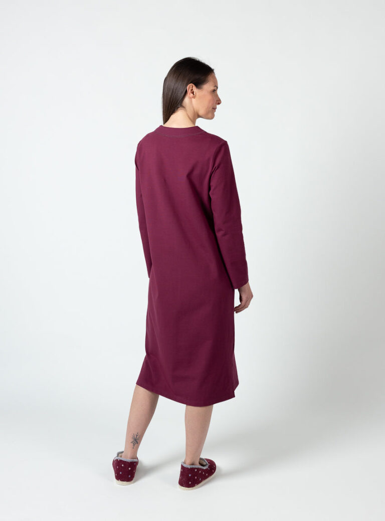 Maison Solfin - Chemise de nuit femme coton rouge bordeaux – 5