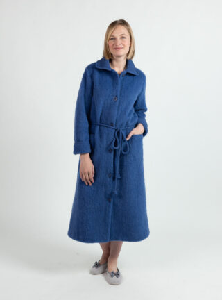 MAISON SOLFIN - Robe de chambre femme en laine des pyrenees bleu océan
