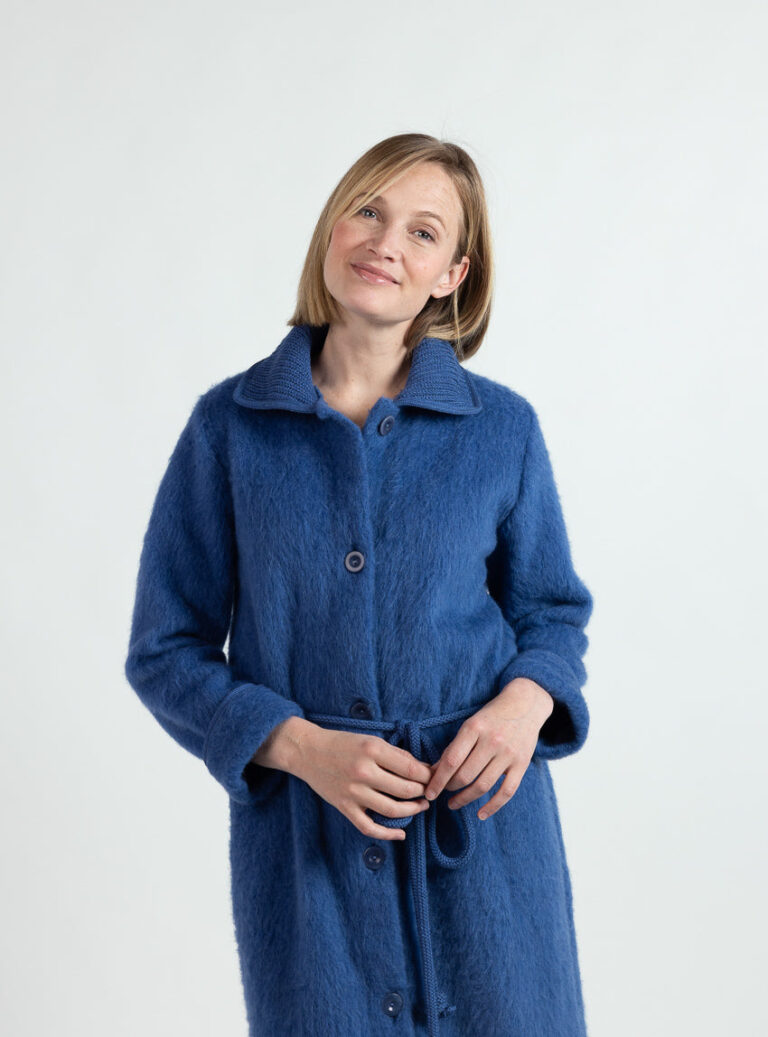 Maison Solfin - Robe de chambre femme en laine des pyrenees bleu océan – XL