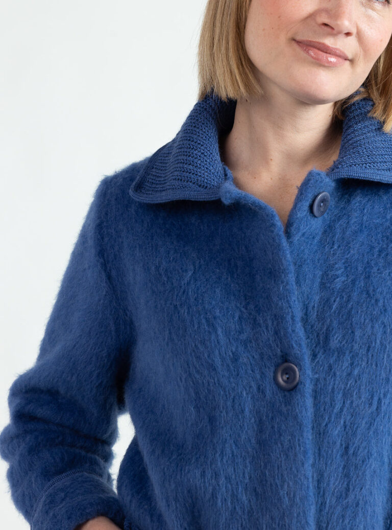 Maison Solfin - Robe de chambre femme en laine des pyrenees bleu océan – XL