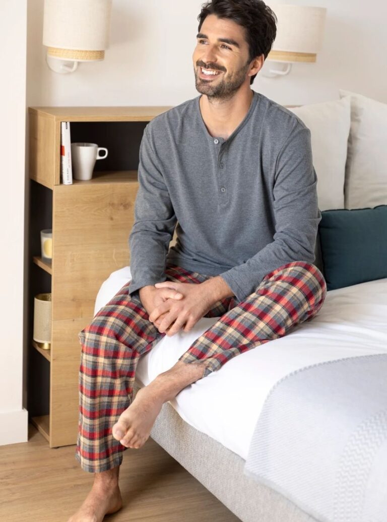 Maison Solfin - Pyjama chaud homme carreaux rouge gris – 6