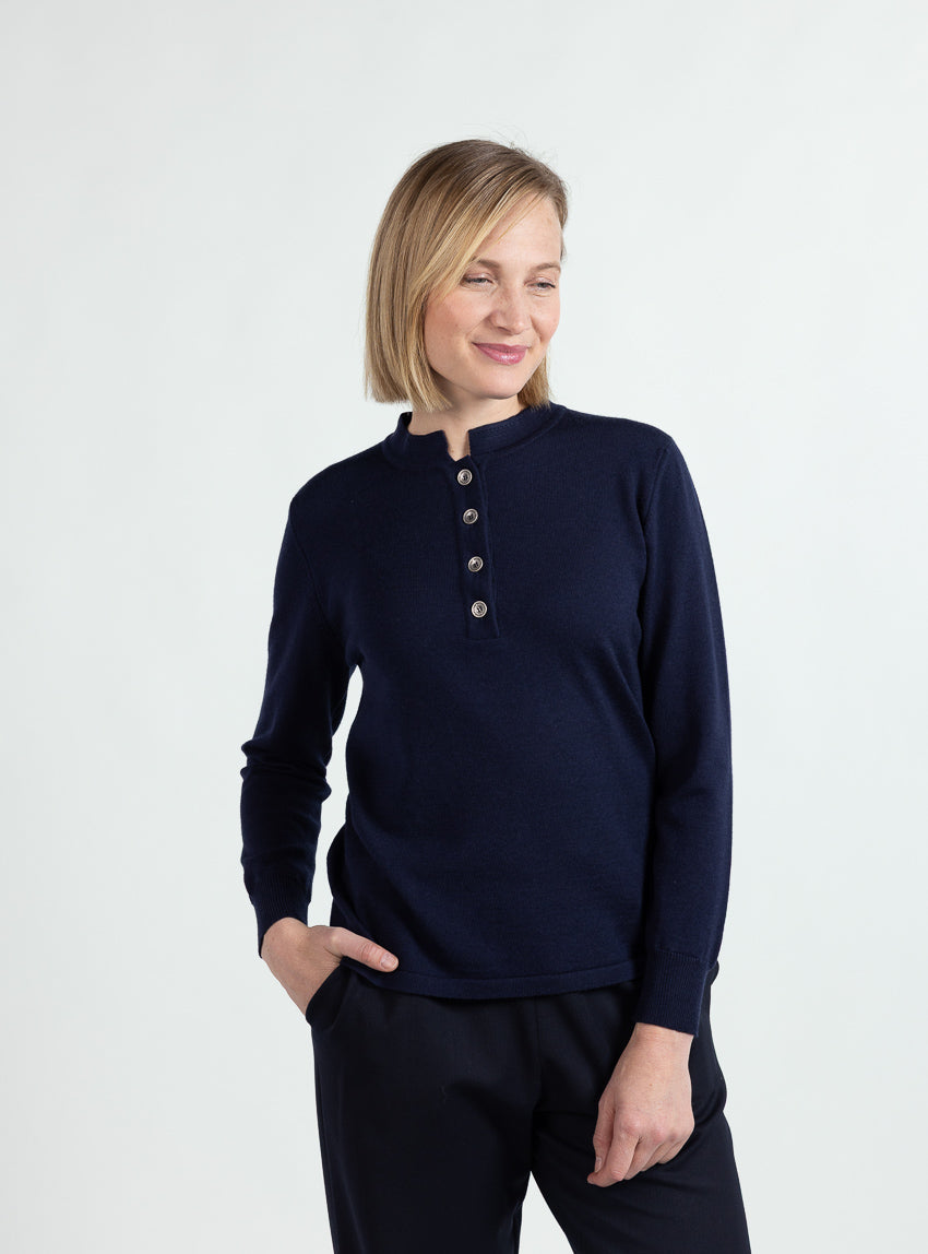 5153 bleu marine 500015 bleu marine 5 Maison Solfin - Pull femme col montant laine mérinos bleu marine – 52